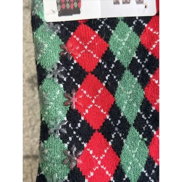 Men Muk Luks Thermal Crew Socks Sz 9-12 M-L Red/Green Argyle Christmas Non Slip - Picture 5 of 6